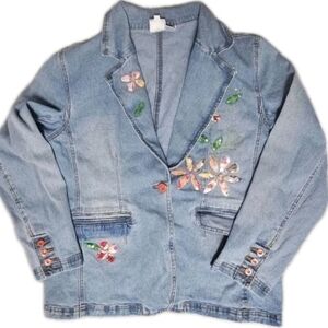Vintage Jean Jacket Womens Size Large DG2 by Diane Gilman Flowers Floral Y2k